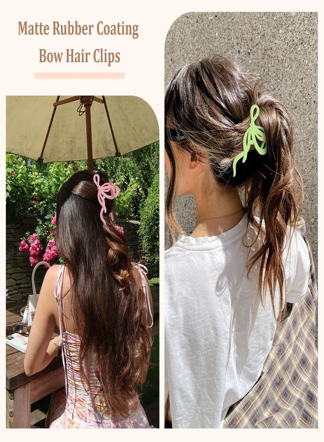 ANBALA 4Pcs Bow Hair Clips Elegant Hair Bow, Matte Non-Slip Cute Claw Clips for Women Girls Chic Accessories (Pink + Blue + Green + Dark Apricot) - Image 5